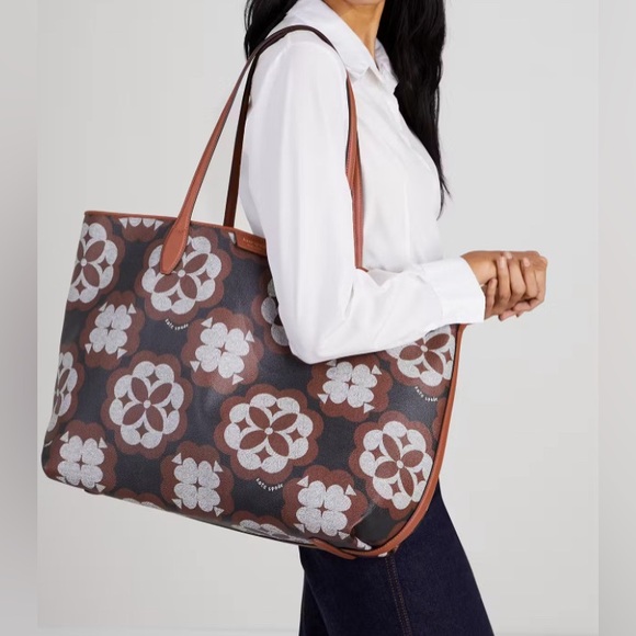 kate spade Handbags - 🔥NWT Kate Spade ♠️ Flower Monogram Sutton Oversized Tote Black/Brown w/Pouch